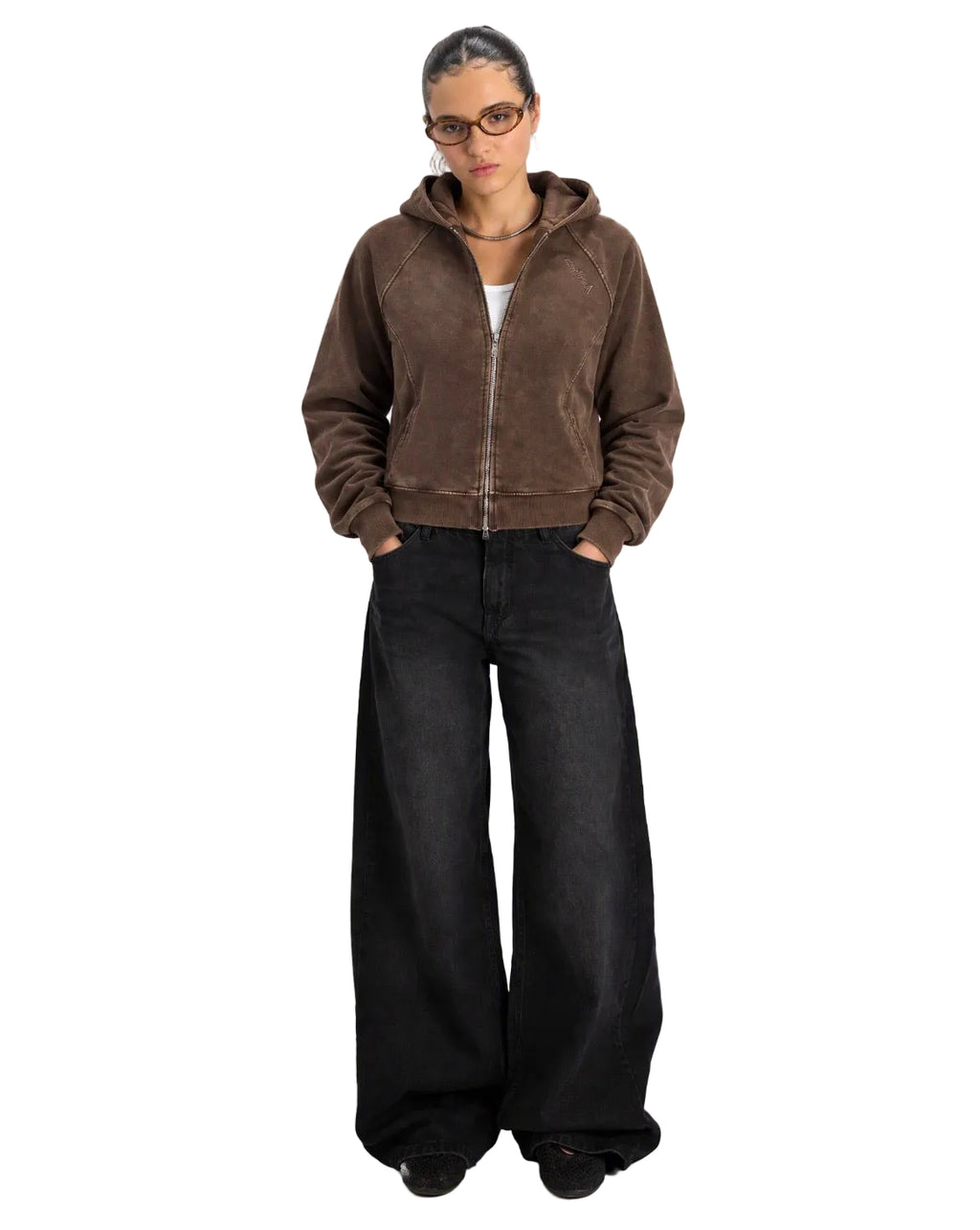 Women’s Cropped Zip-Up Brown