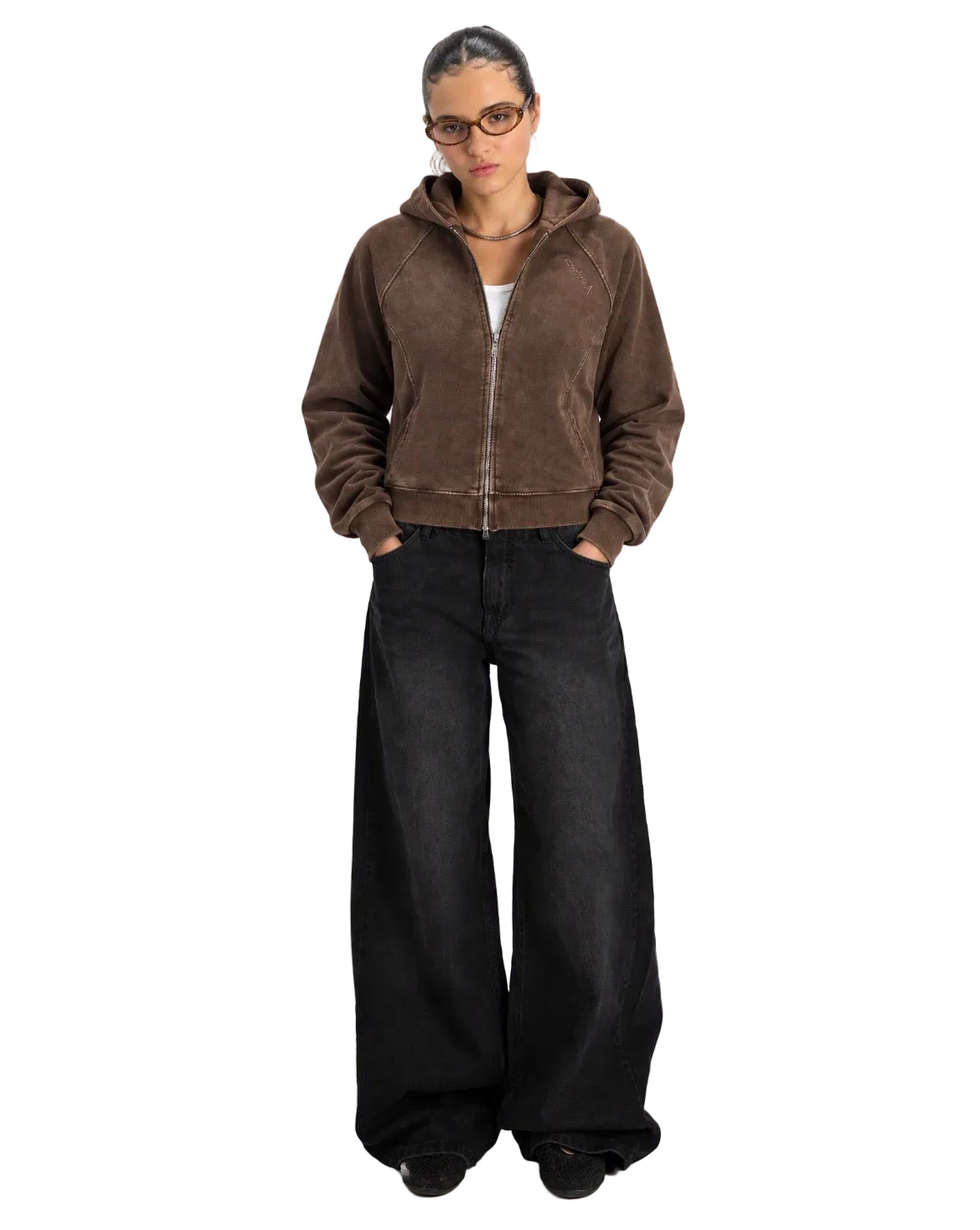 Women’s Cropped Zip-Up Brown
