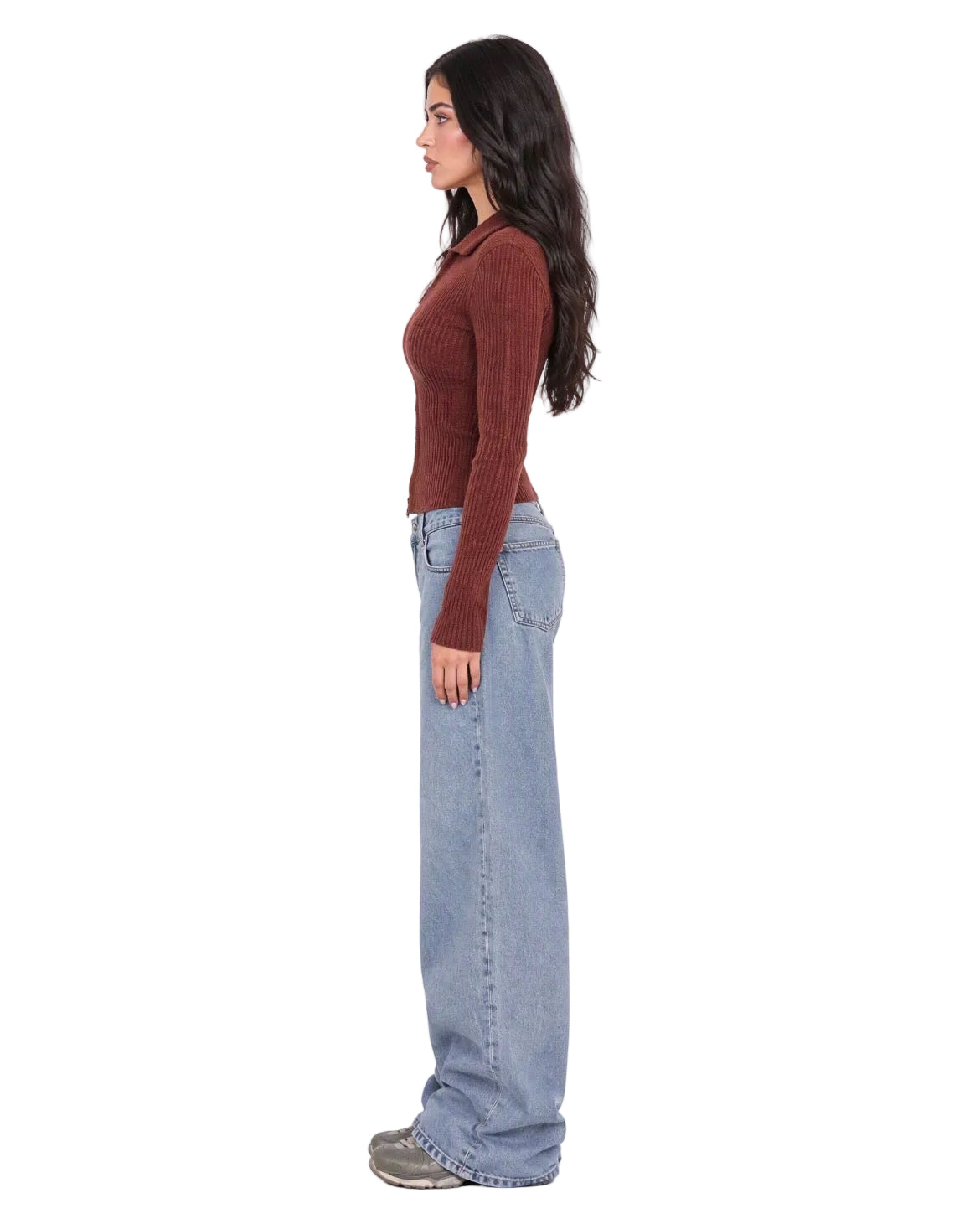 Women’s Ribbed Zip-Up Brown