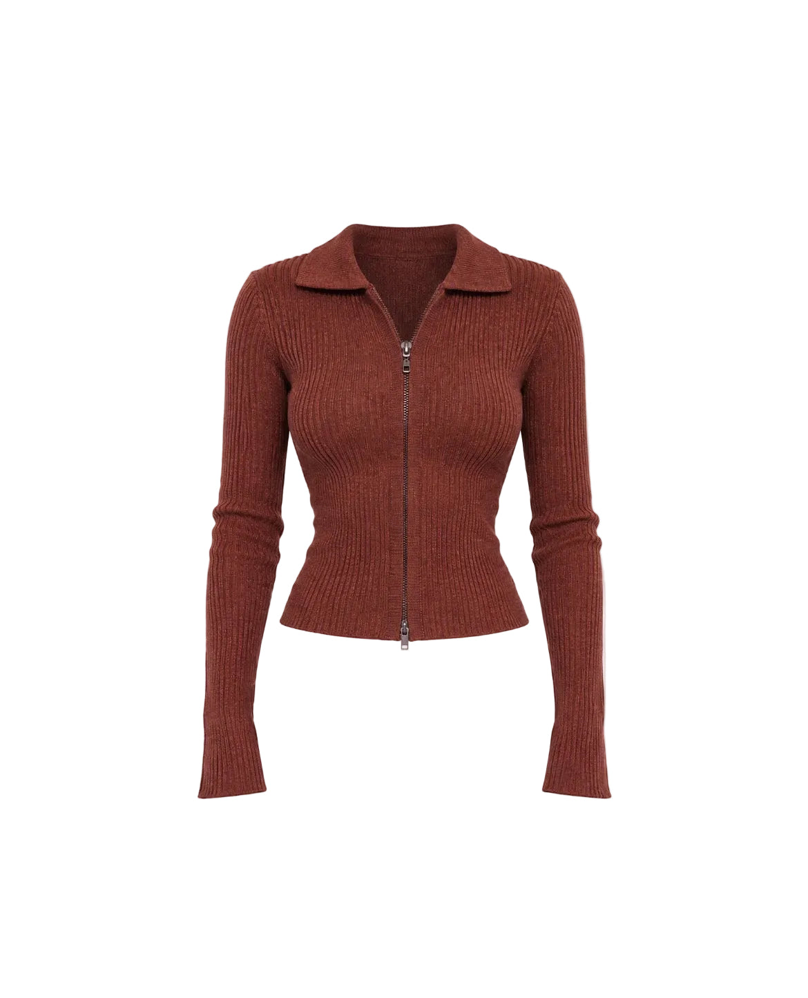 Women’s Ribbed Zip-Up Brown