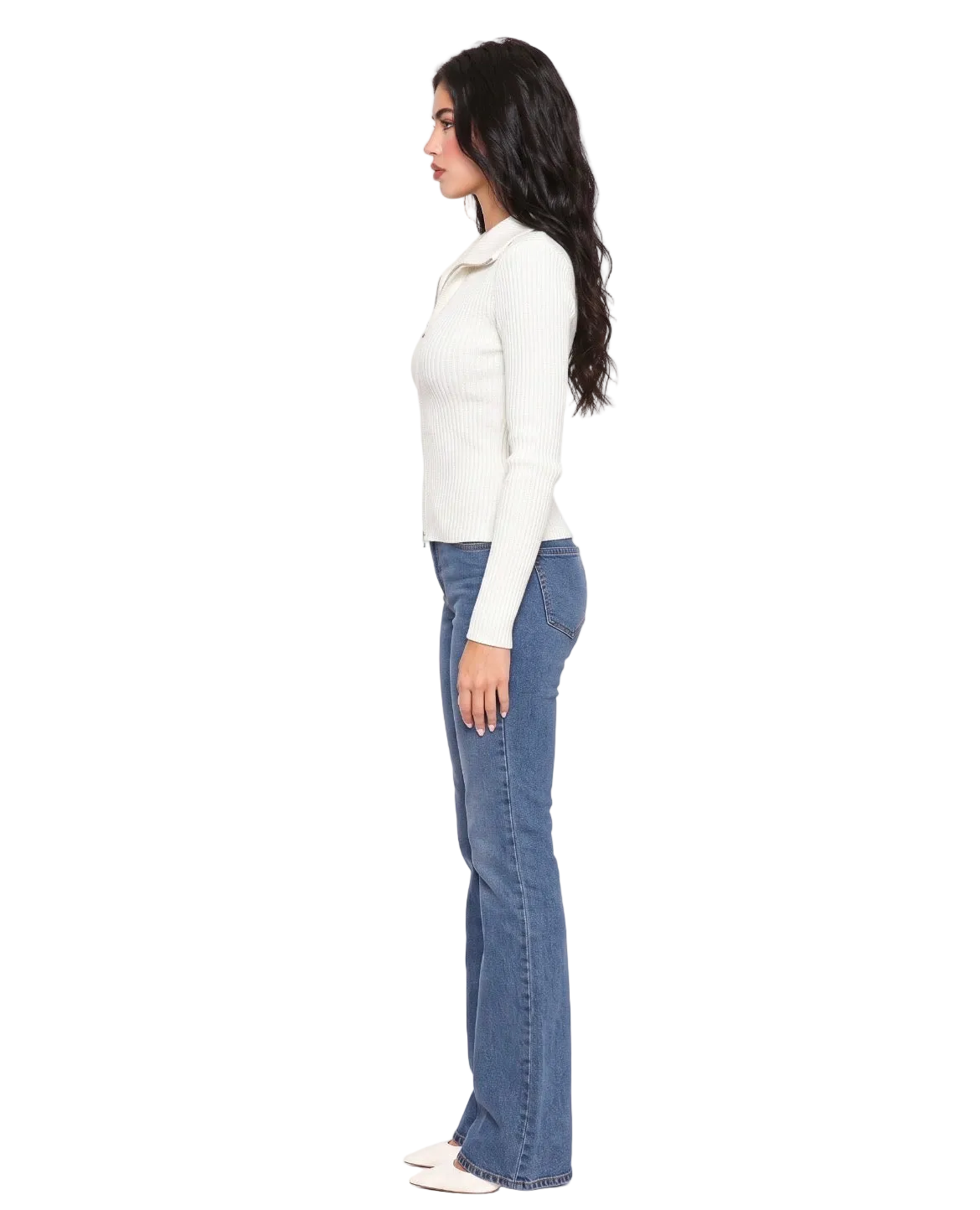 Women’s Ribbed Zip-Up  Off White