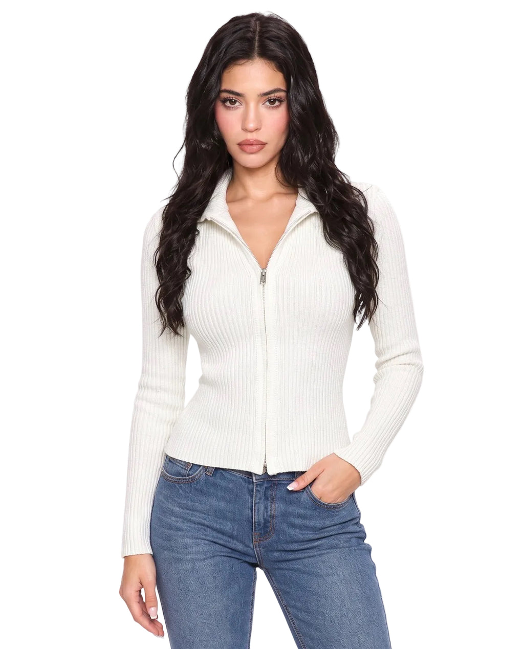 Women’s Ribbed Zip-Up  Off White