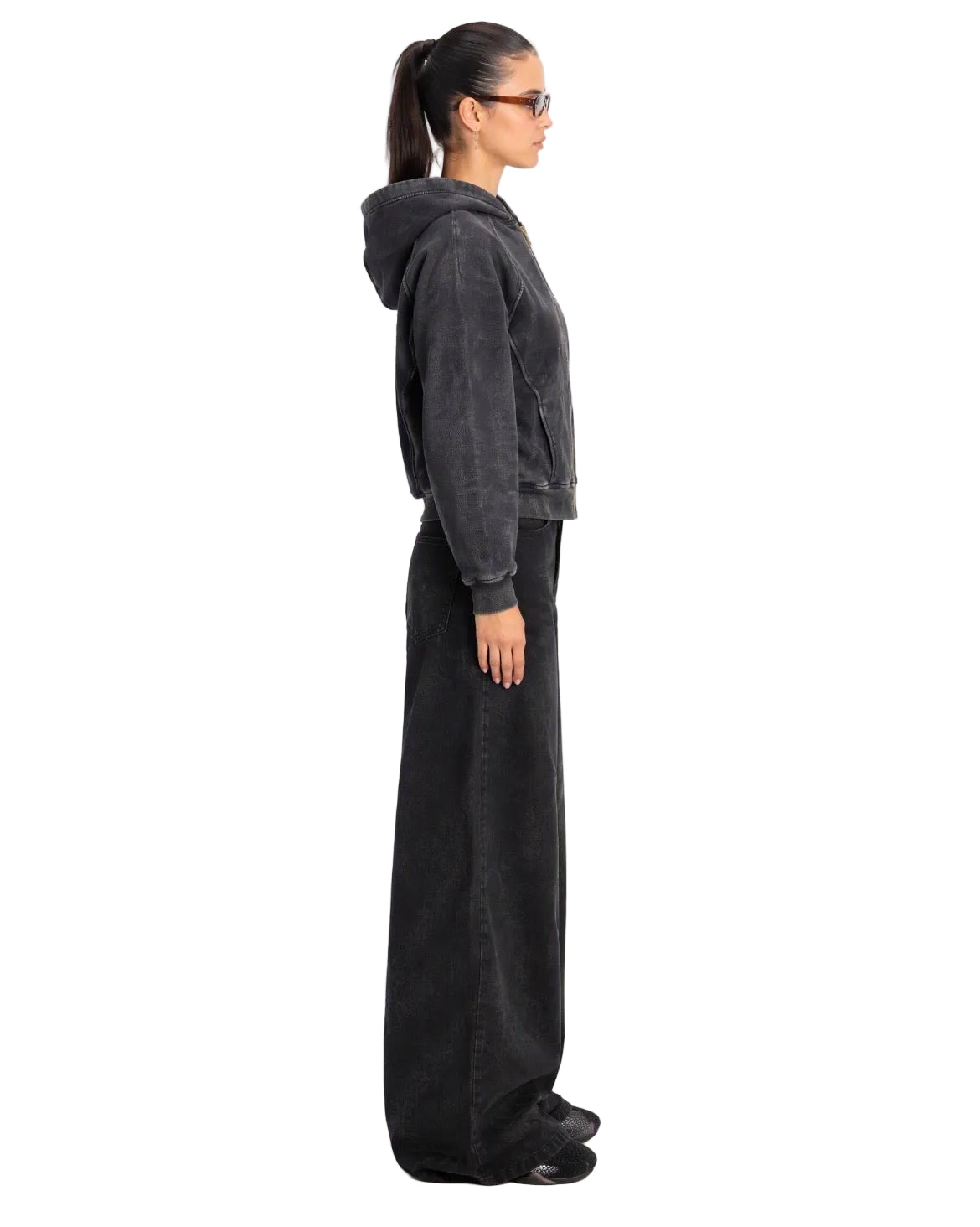 Women’s Cropped Zip-Up Washed Black