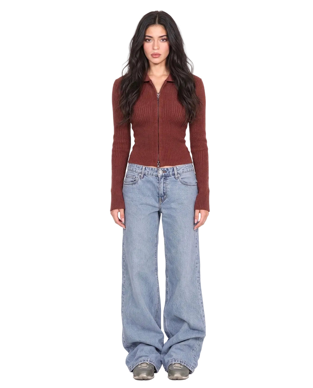 Women’s Ribbed Zip-Up Brown