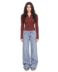Women’s Ribbed Zip-Up Brown