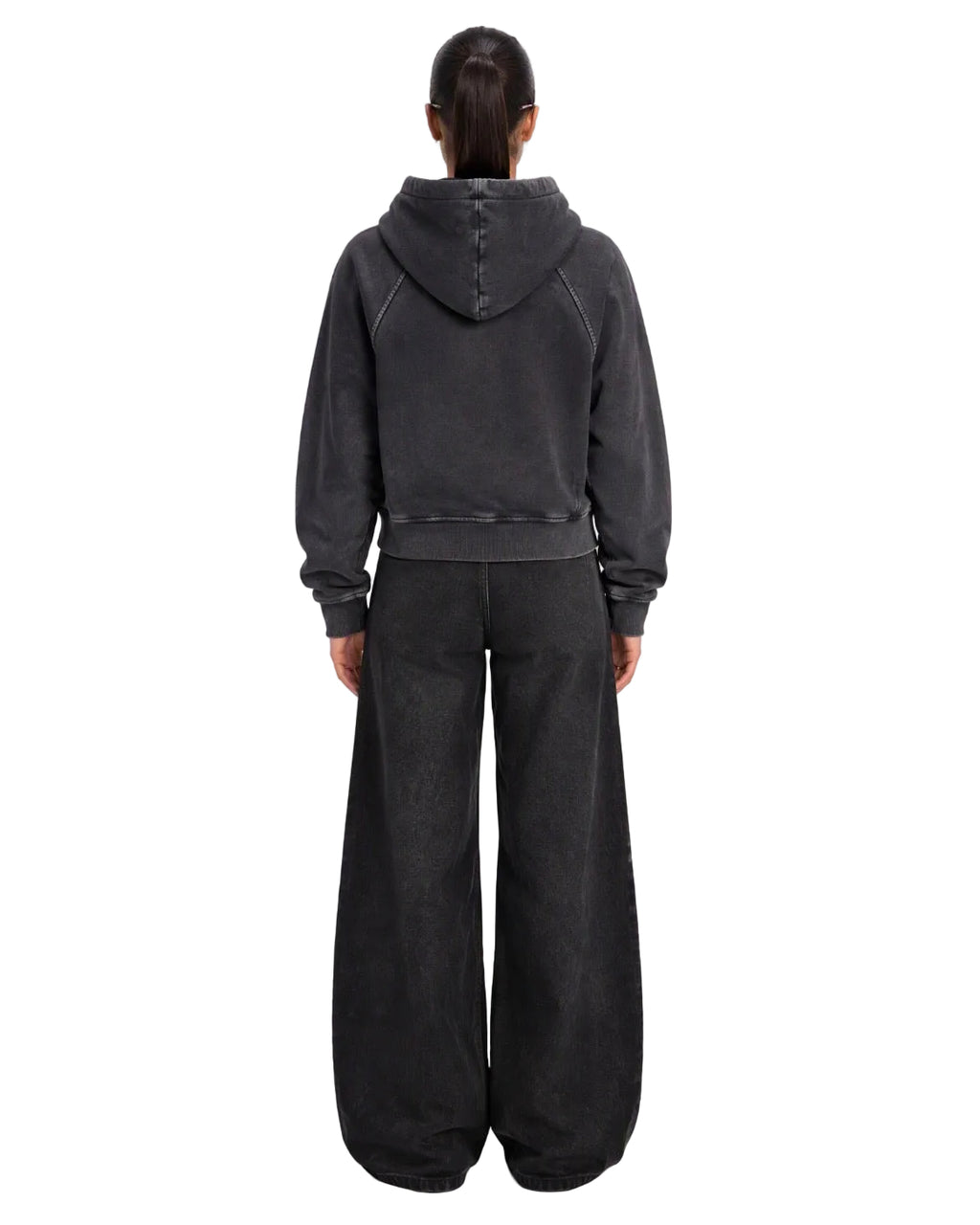 Women’s Cropped Zip-Up Washed Black