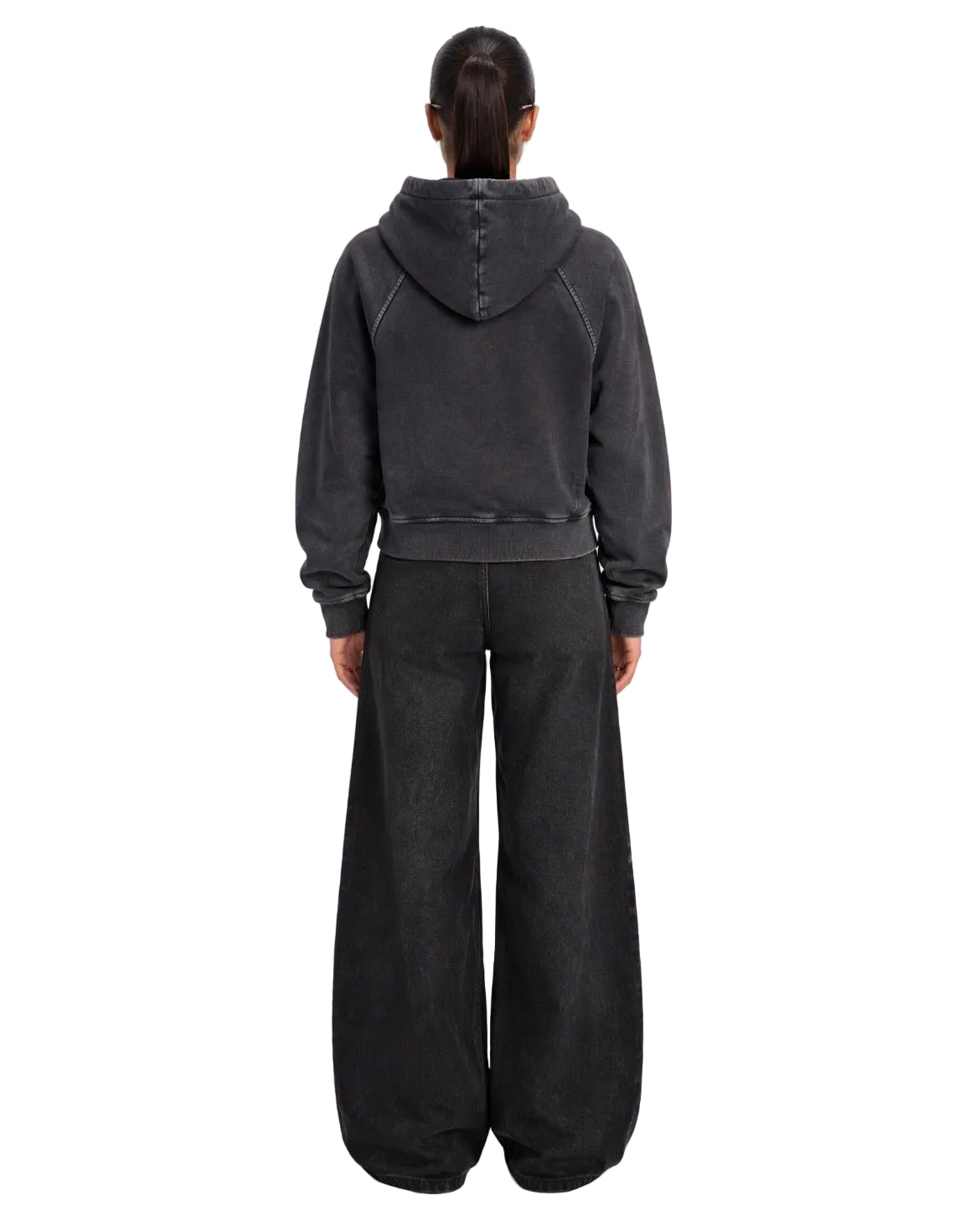 Women’s Cropped Zip-Up Washed Black
