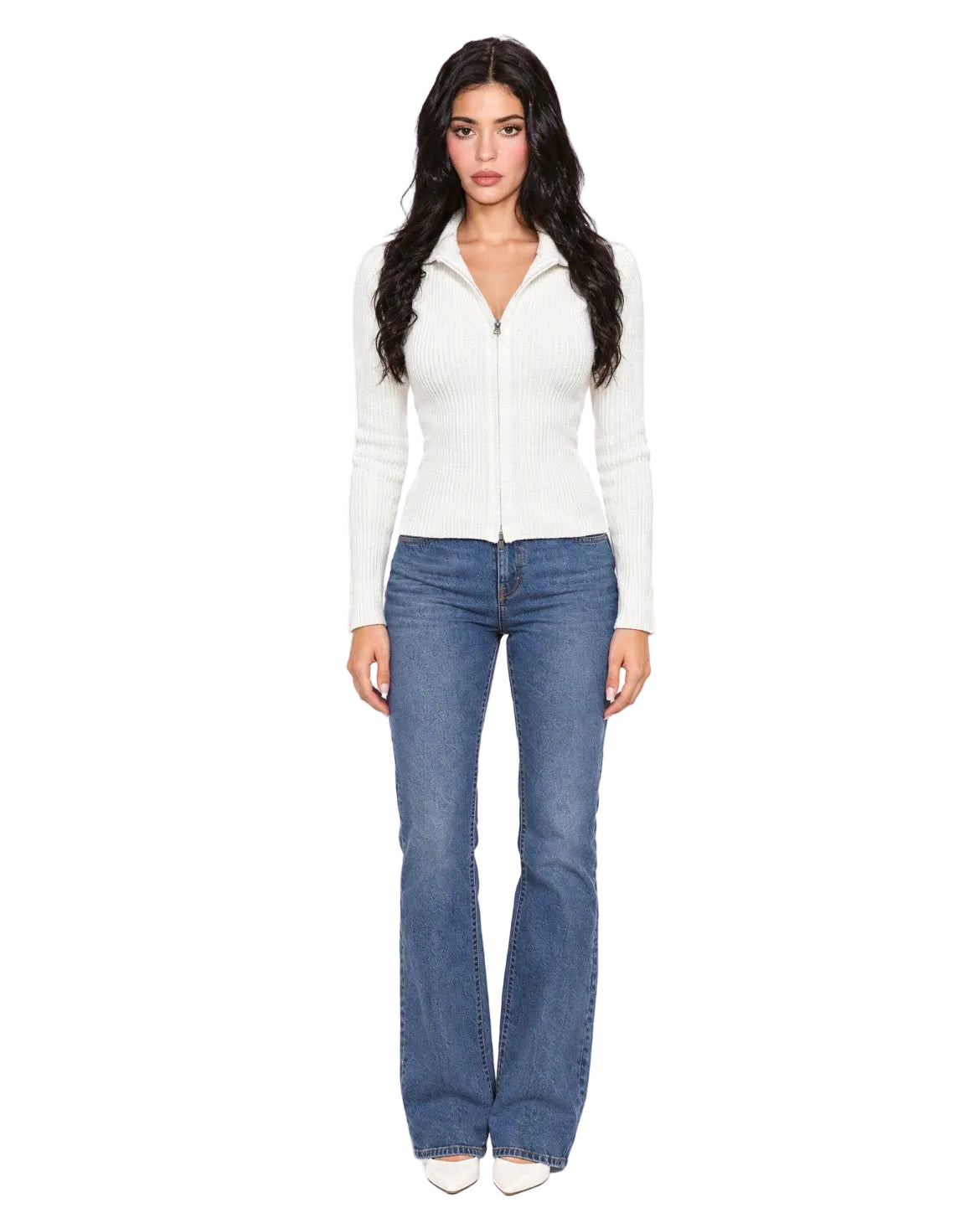 Women’s Ribbed Zip-Up  Off White